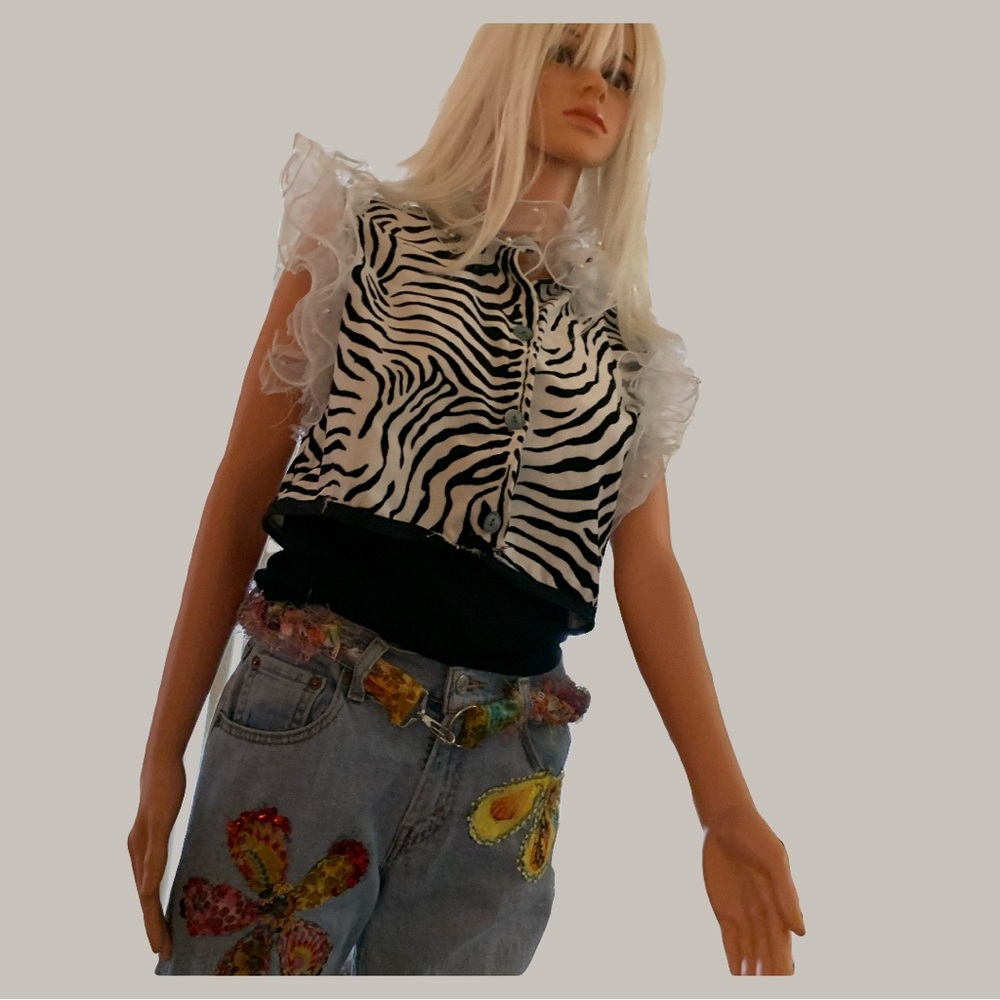 Zebra Print Ruffle Sleeve Blouse